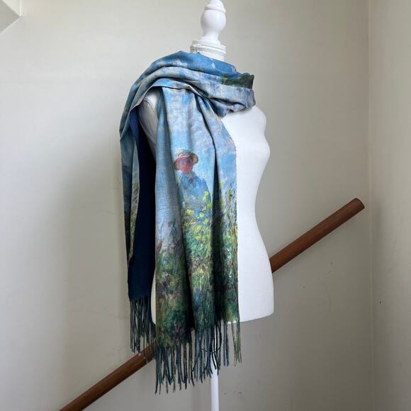 Monet Woman With A Parisol Painting Watercolor Printed Artsy Scarf Shawl Wrap - Picture 1 of 10